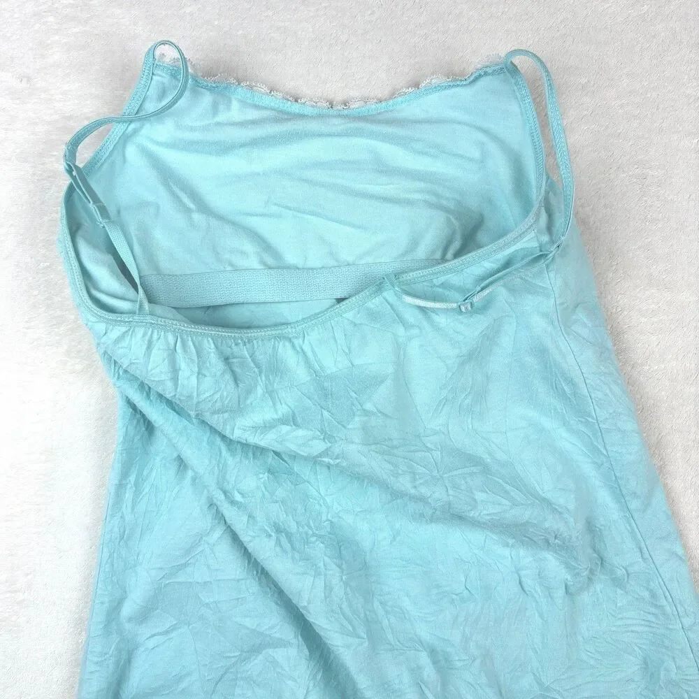 Vintage Y2K Justice Cami Top Girls S 10 Light Blue Krinkle Knit Lace Sequins 90s